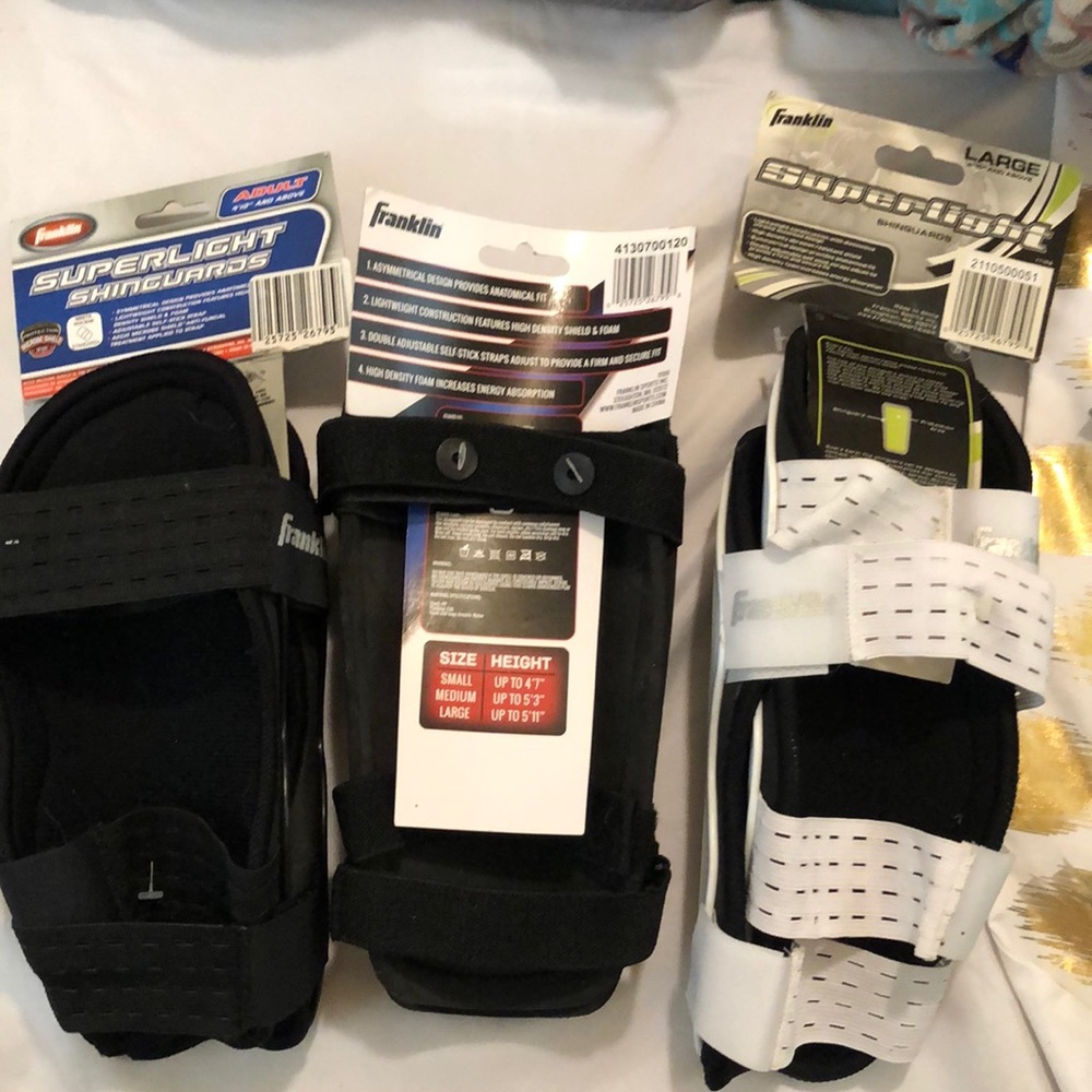 3 pairs of Franklin adult shin guards large >4’10”